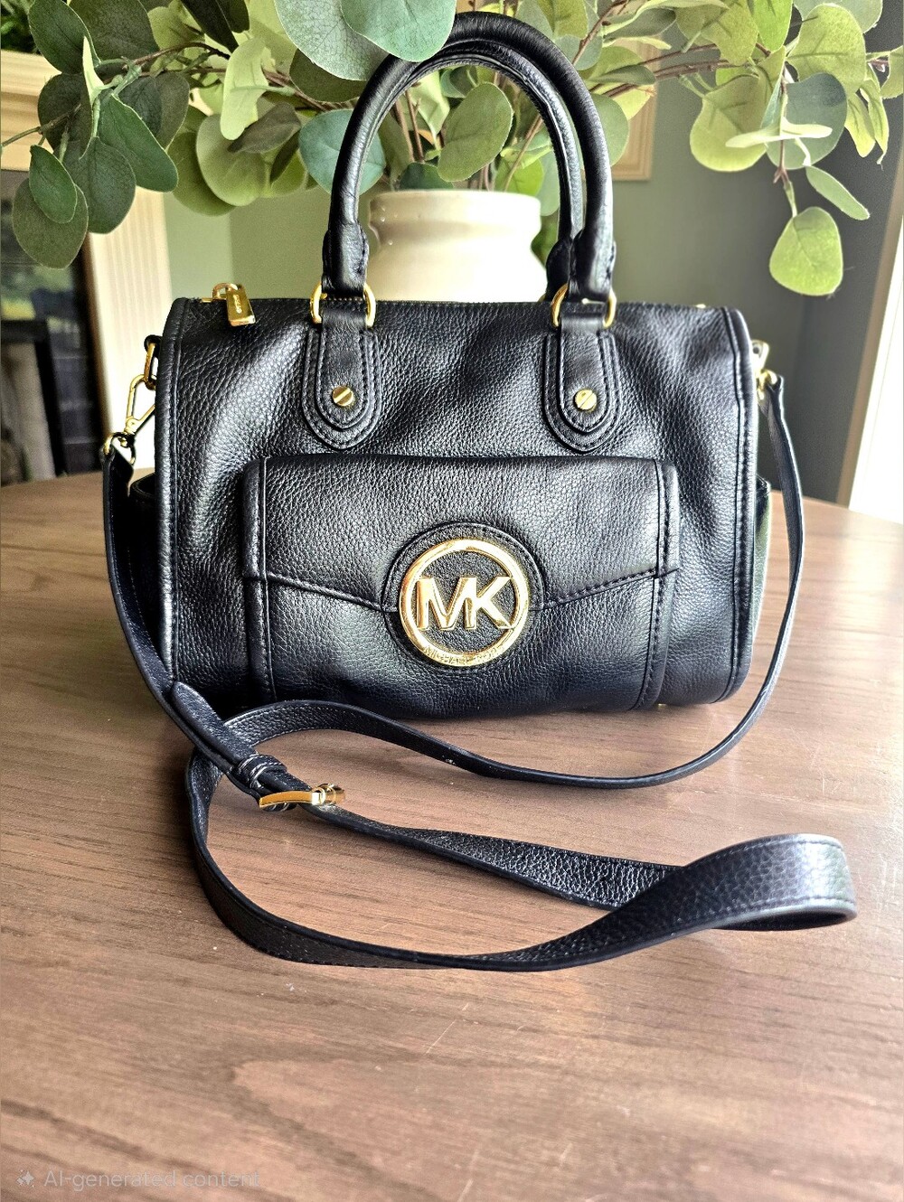 Michael Kors Margo Black Pebbled Leather Satchel With Crossbody Strap
